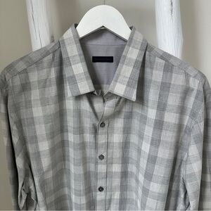 Zachary Prell Minch Grey Plaid Men's Dress Shirt Sz XL